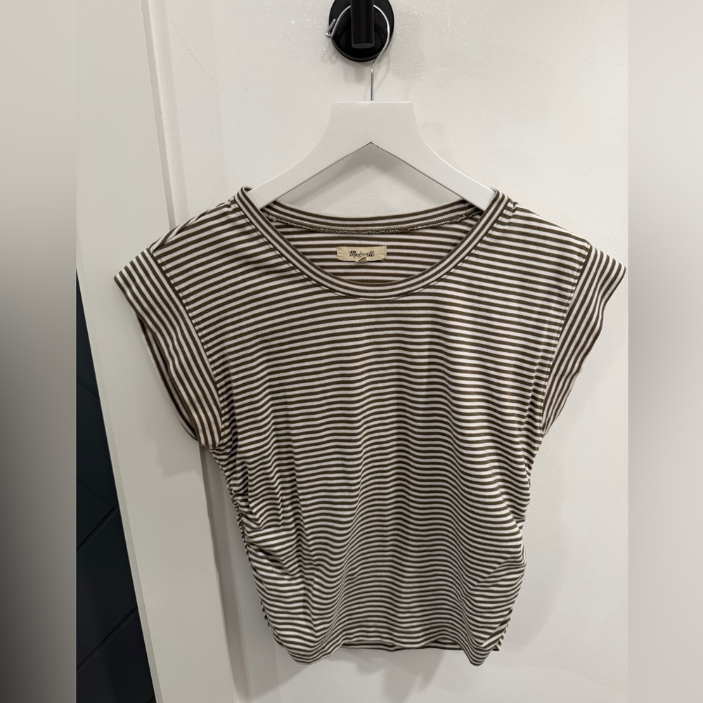 Madewell Green and White Striped Short Sleeve Tee